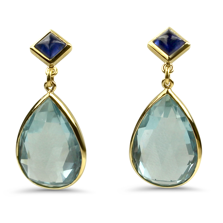 PAGE Estate Necklaces and Pendants Estate 18k Yellow Gold Aquamarine & Sapphire Dangle Earrings