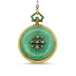 PAGE Estate Necklaces and Pendants Estate 18k Yellow Gold Art Nouveau Pocket Watch with Teal Enamel Detailing