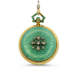 PAGE Estate Necklaces and Pendants Estate 18k Yellow Gold Art Nouveau Pocket Watch with Teal Enamel Detailing