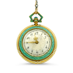 PAGE Estate Necklaces and Pendants Estate 18k Yellow Gold Art Nouveau Pocket Watch with Teal Enamel Detailing