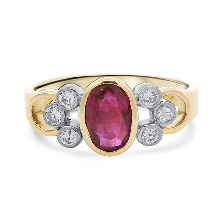 PAGE Estate Ring Estate 18k Yellow Gold Bezel-Set Ruby & Diamond Ring 8