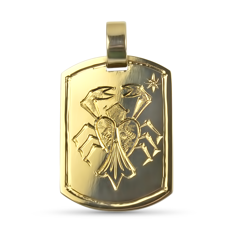 PAGE Estate Pendant Estate 18K Yellow Gold Cancer Crab Engraved Dog Tag Pendant