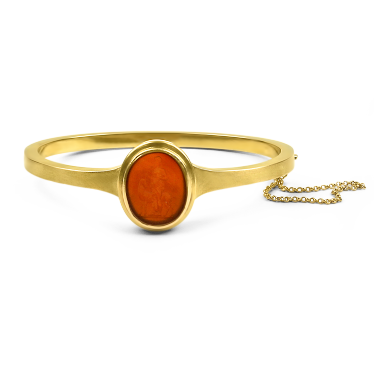 PAGE Estate Bracelet Estate 18k Yellow Gold Carnelian Intaglio Hinged Bracelet