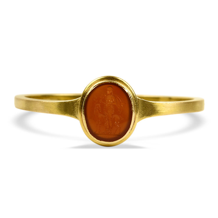 PAGE Estate Bracelet Estate 18k Yellow Gold Carnelian Intaglio Hinged Bracelet