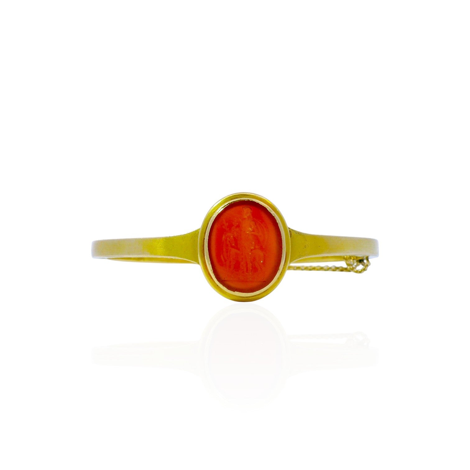 PAGE Estate Bracelet Estate 18k Yellow Gold Carnelian Intaglio Hinged Bracelet