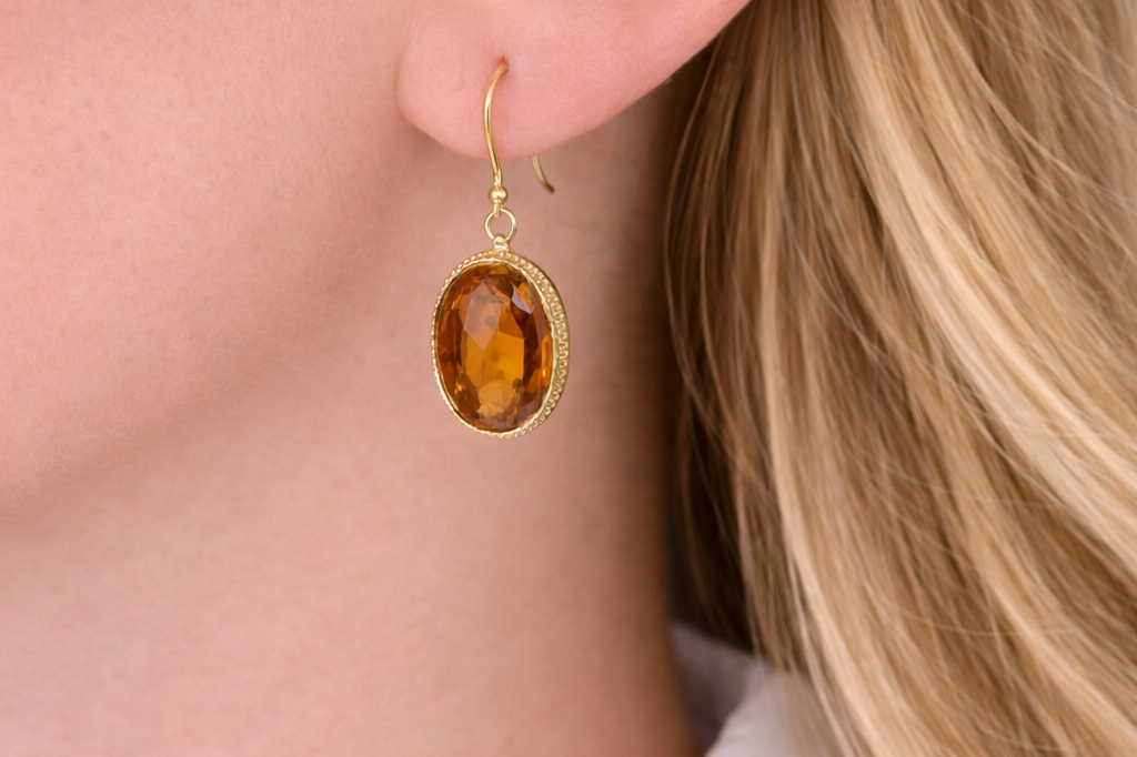 PAGE Estate Earrings Estate 18K Yellow Gold Citrine Dangle Earrings