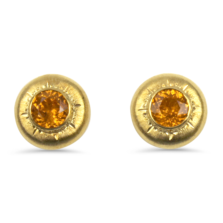 PAGE Estate Earring Estate 18k Yellow Gold Concentric Spessartite Garnet Stud Earrings