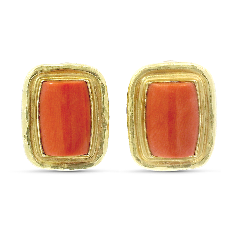 PAGE Estate Earrings Estate 18K Yellow Gold Coral Stud Earrings