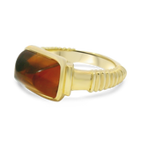 PAGE Estate Ring Estate 18K Yellow Gold Cushion Cabochon Citrine & Diamond Ring 6