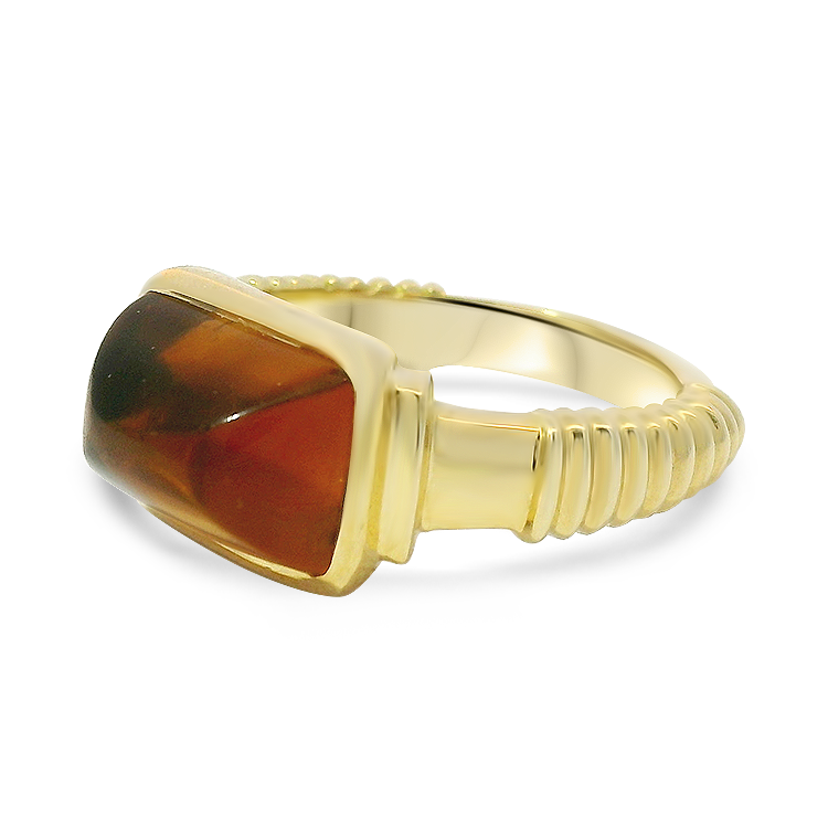 PAGE Estate Ring Estate 18K Yellow Gold Cushion Cabochon Citrine & Diamond Ring 6