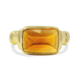 PAGE Estate Ring Estate 18K Yellow Gold Cushion Cabochon Citrine & Diamond Ring 6