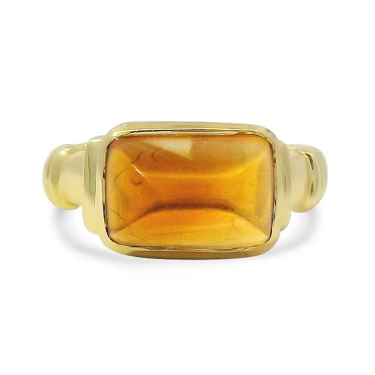 PAGE Estate Ring Estate 18K Yellow Gold Cushion Cabochon Citrine & Diamond Ring 6