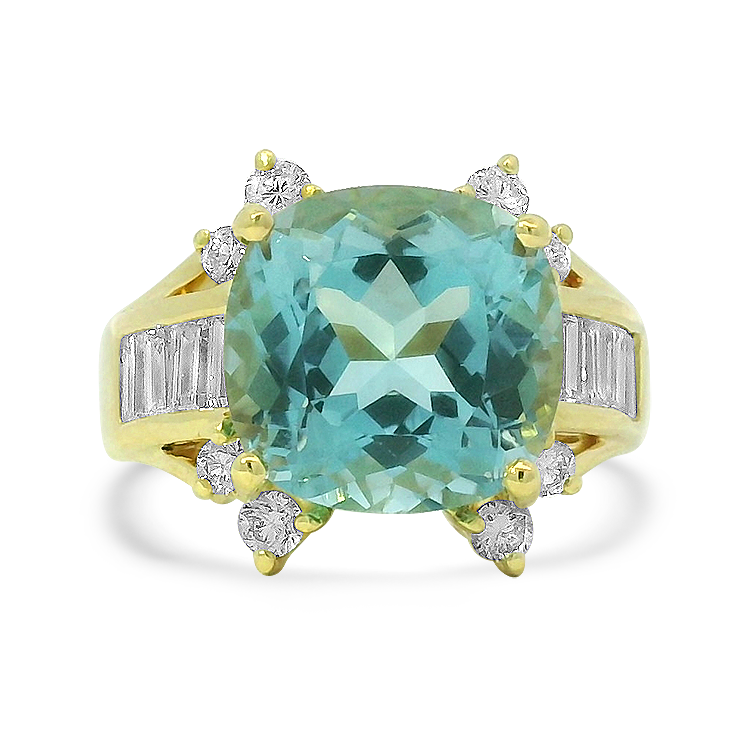 PAGE Estate Ring Estate 18K Yellow Gold Cushion-Cut Topaz Diamond Ring 6