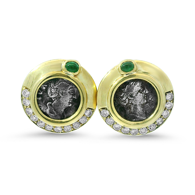 PAGE Estate Earrings Estate 18K Yellow Gold Diamond Coin Earrings
