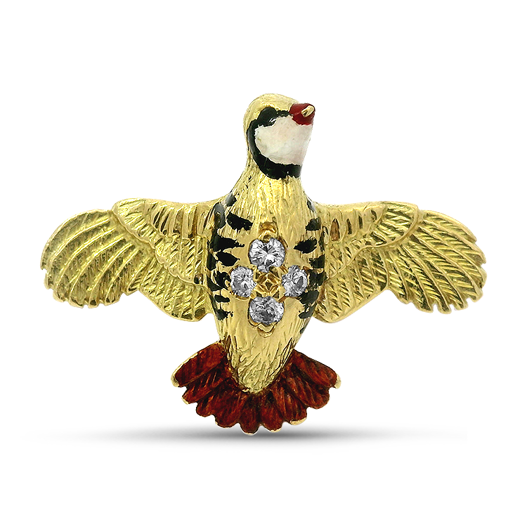 PAGE Estate Pins & Brooches Estate 18K Yellow Gold Diamond & Enamel Bird Brooch