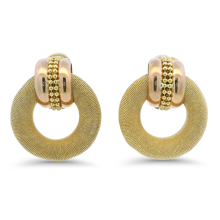 14k White Gold Braided Round Doorknocker Hoop Post Earrings 14k White Gold Braided Round Doorknocker Hoop Post Earrings