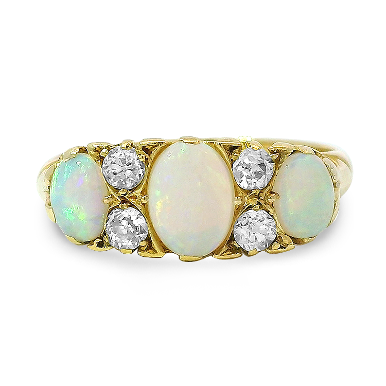 PAGE Estate Ring Estate 18K Yellow Gold Edwardian Opal and Diamond Ring 7