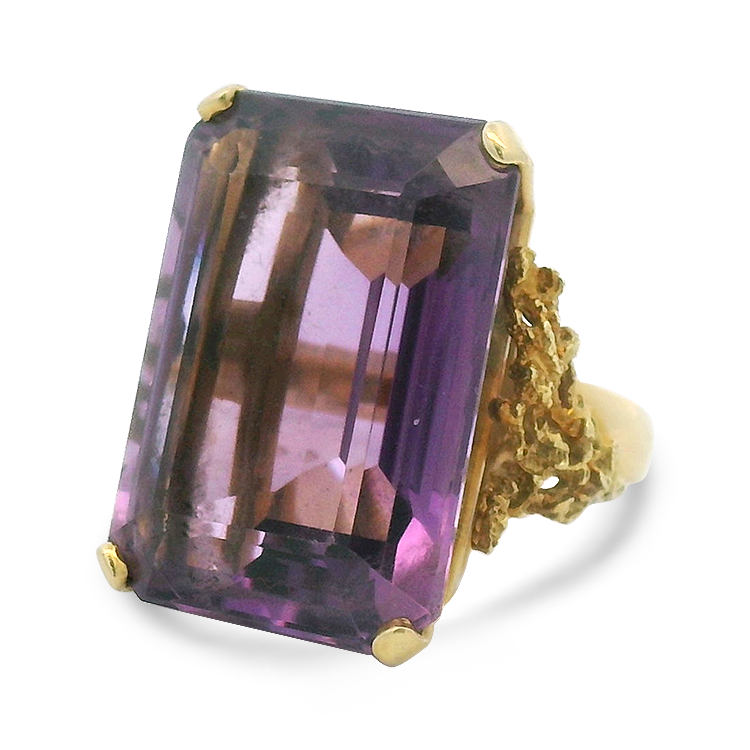 PAGE Estate Ring Estate 18k Yellow Gold Emerald-Cut Amethyst Ring 5.25
