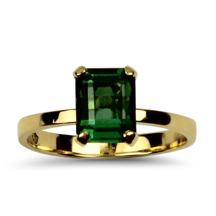 PAGE Estate Ring Estate 18K Yellow Gold Emerald Cut Green Tourmaline Ring 7