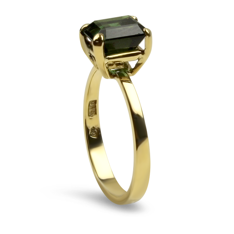 PAGE Estate Ring Estate 18K Yellow Gold Emerald Cut Green Tourmaline Ring 5.25