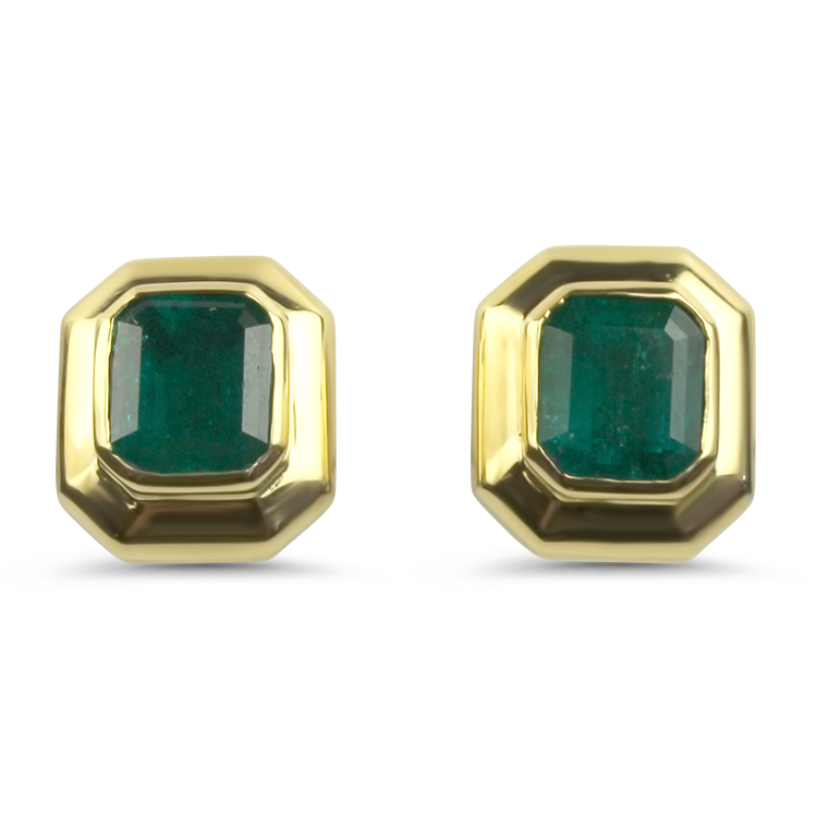 PAGE Estate Earrings Estate 18k Yellow Gold Emerald Earrings