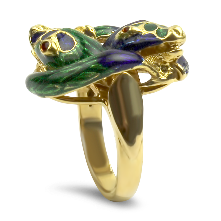 PAGE Estate Wedding Band Estate 18k Yellow Gold Enamel Snake Ring 5