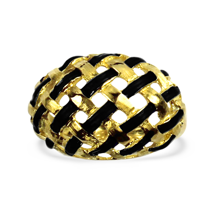 PAGE Estate Ring Estate 18K Yellow Gold Enamel Weave Dome Ring 6.5