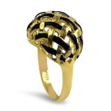 PAGE Estate Ring Estate 18K Yellow Gold Enamel Weave Dome Ring 6.5