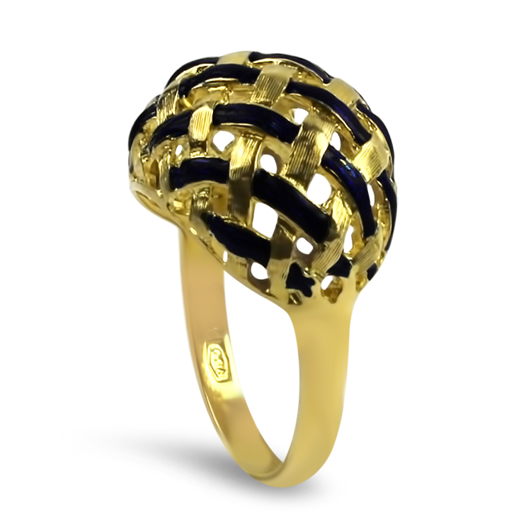 PAGE Estate Ring Estate 18K Yellow Gold Enamel Weave Dome Ring 6.5