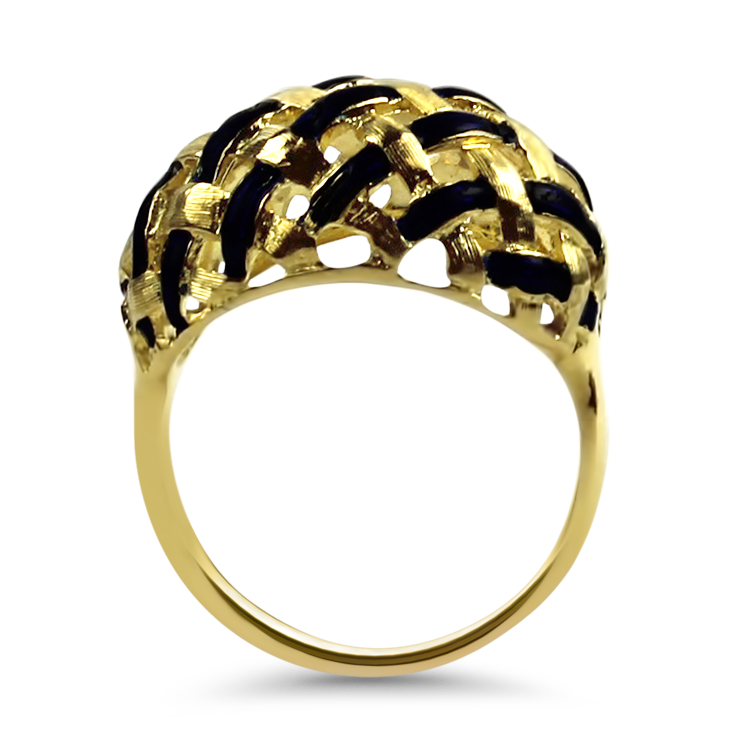 PAGE Estate Ring Estate 18K Yellow Gold Enamel Weave Dome Ring 6.5