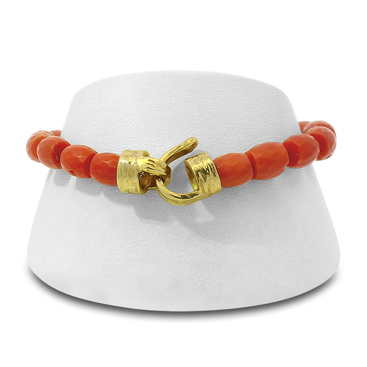 PAGE Estate Bracelet Estate 18K Yellow Gold Faceted Coral Bead Bracelet