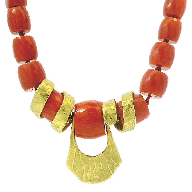 PAGE Estate Necklaces and Pendants Estate 18K Yellow Gold Faceted Coral Bead Necklace