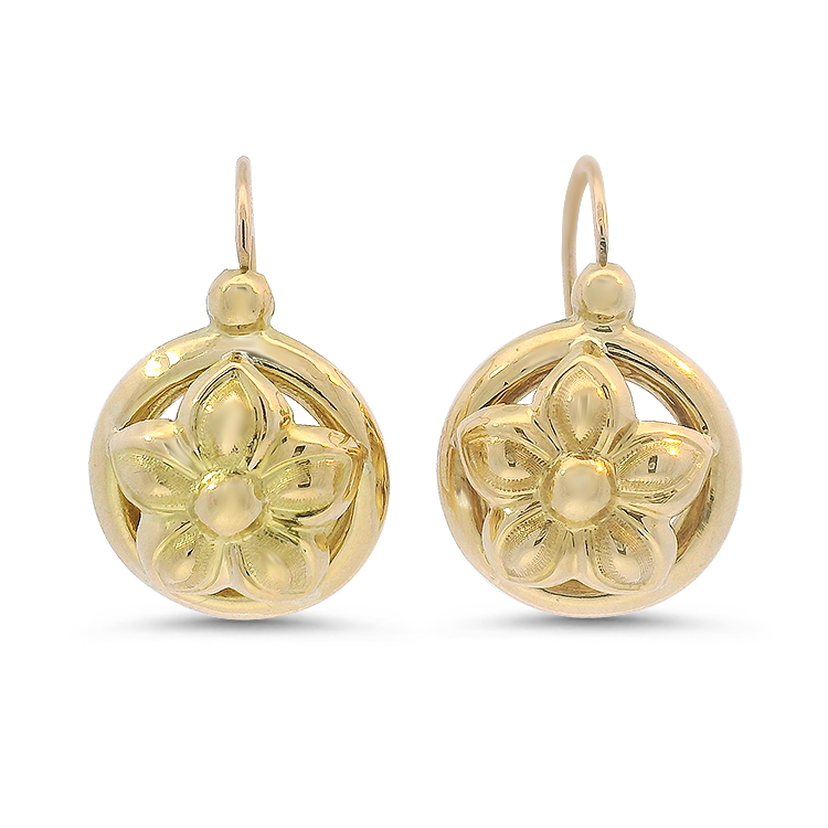 PAGE Estate Earrings Estate 18K Yellow Gold Five-Petal Flower Drop Earrings