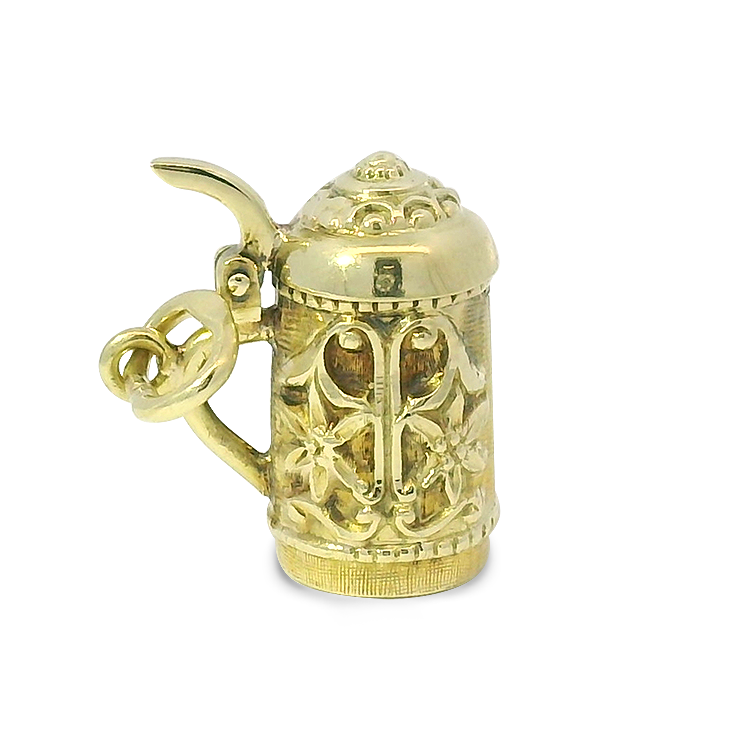 PAGE Estate Charm Estate 18k Yellow Gold Floral Beer Stein Charm