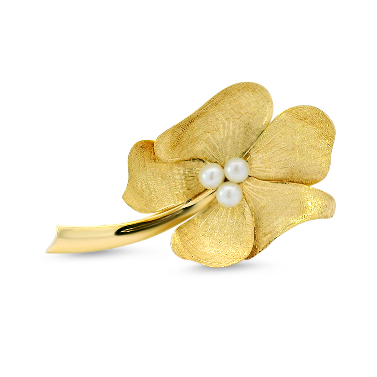 PAGE Estate Pins & Brooches Estate 18k Yellow Gold Floral Pin with White Pearls
