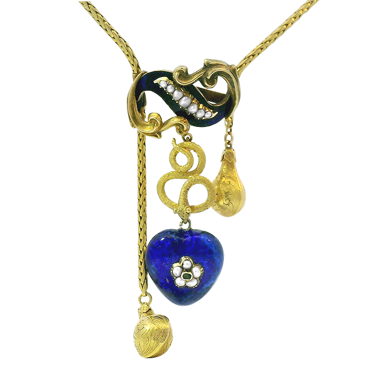 PAGE Estate Lockets Estate 18K Yellow Gold Georgian Enamel Heart Locket Necklace