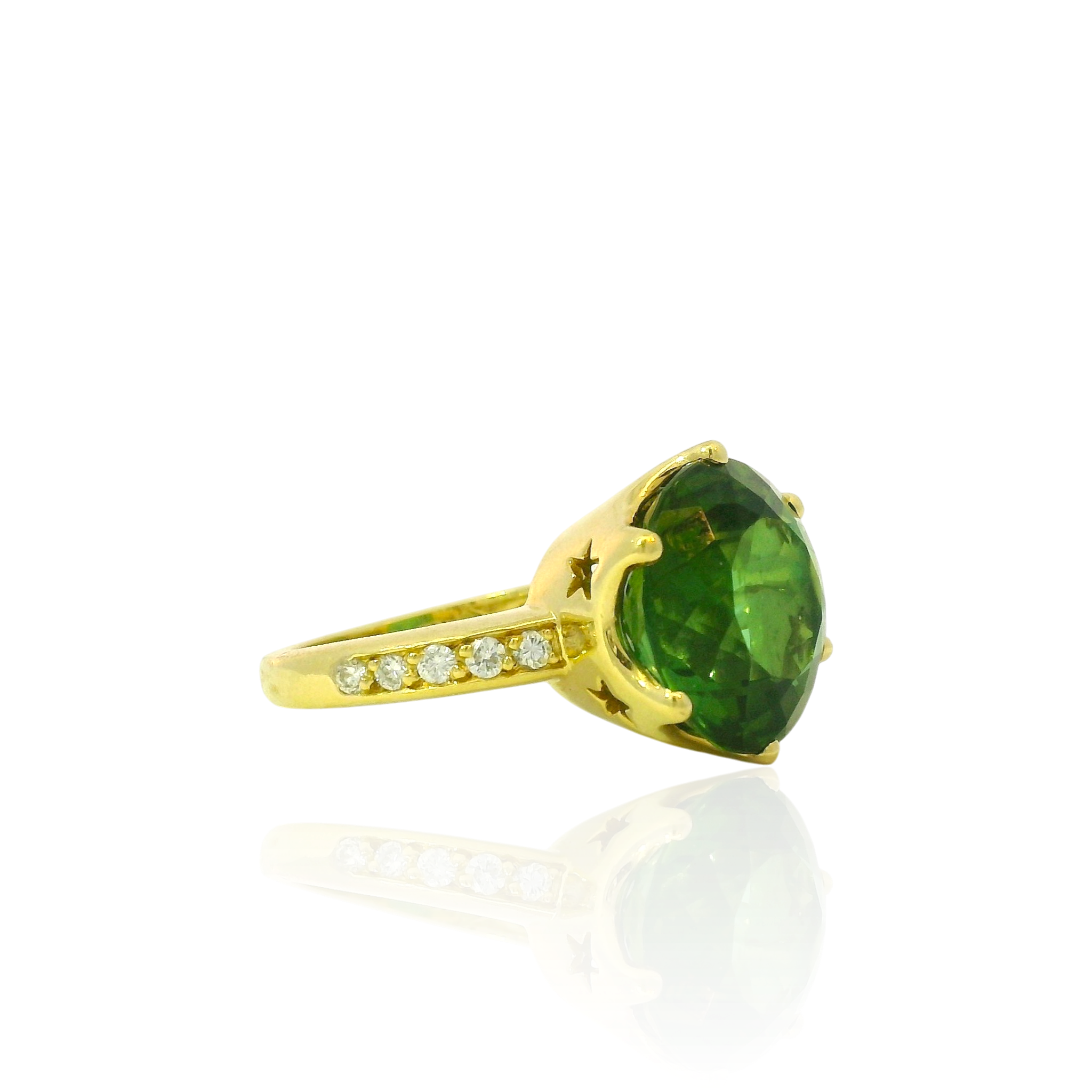 PAGE Estate Ring Estate 18K Yellow Gold  Green Tourmaline & Diamond Ring - 8.44ct