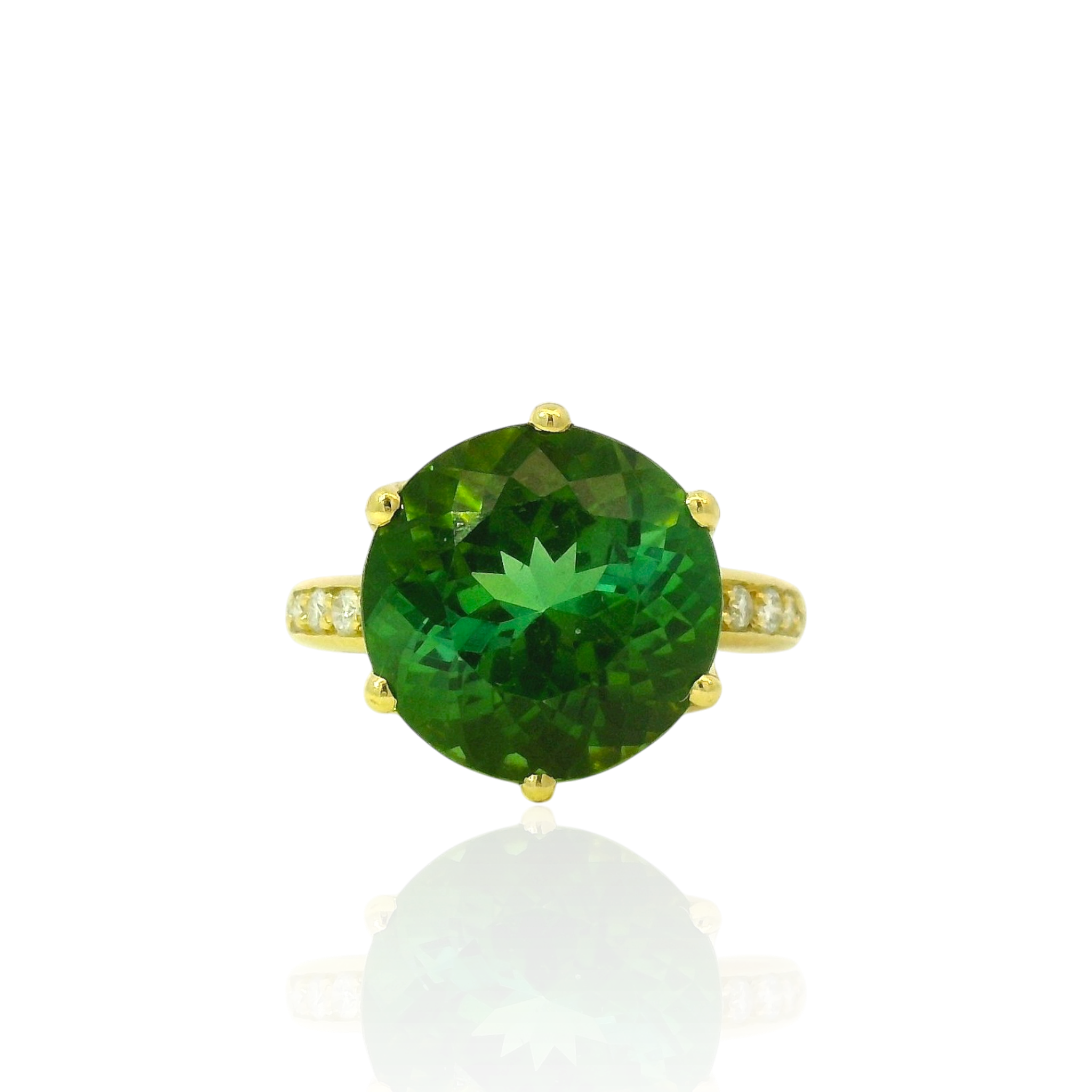 PAGE Estate Ring Estate 18K Yellow Gold  Green Tourmaline & Diamond Ring - 8.44ct