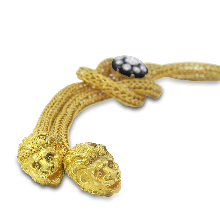 PAGE Estate Necklaces and Pendants Estate 18k Yellow Gold Hercules Knot-Style Lions Head Necklace with Rose Cut Diamonds