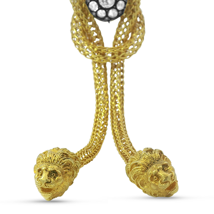 PAGE Estate Necklaces and Pendants Estate 18k Yellow Gold Hercules Knot-Style Lions Head Necklace with Rose Cut Diamonds