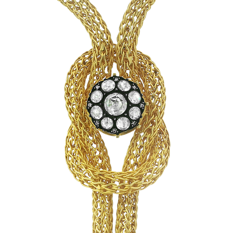 PAGE Estate Necklaces and Pendants Estate 18k Yellow Gold Hercules Knot-Style Lions Head Necklace with Rose Cut Diamonds