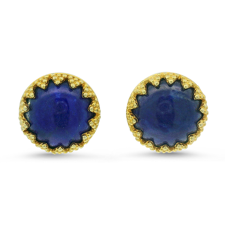 PAGE Estate Earrings Estate 18K Yellow Gold Lapis Cabochon Stud Earrings