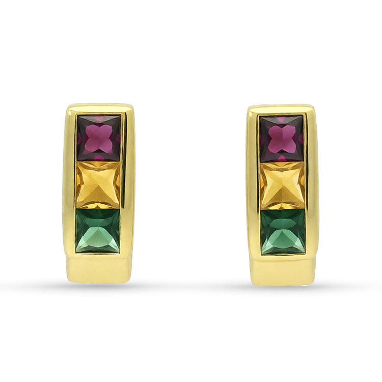 PAGE Estate Earring Estate 18K Yellow Gold Multi-Gem Stud Earrings