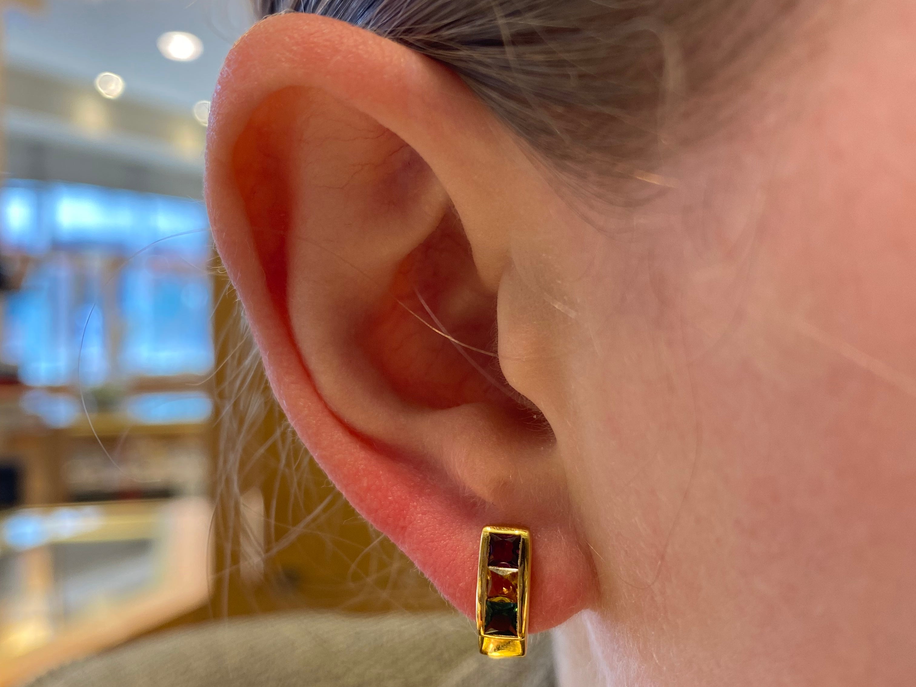 PAGE Estate Earrings Estate 18K Yellow Gold Multi-Gem Stud Earrings