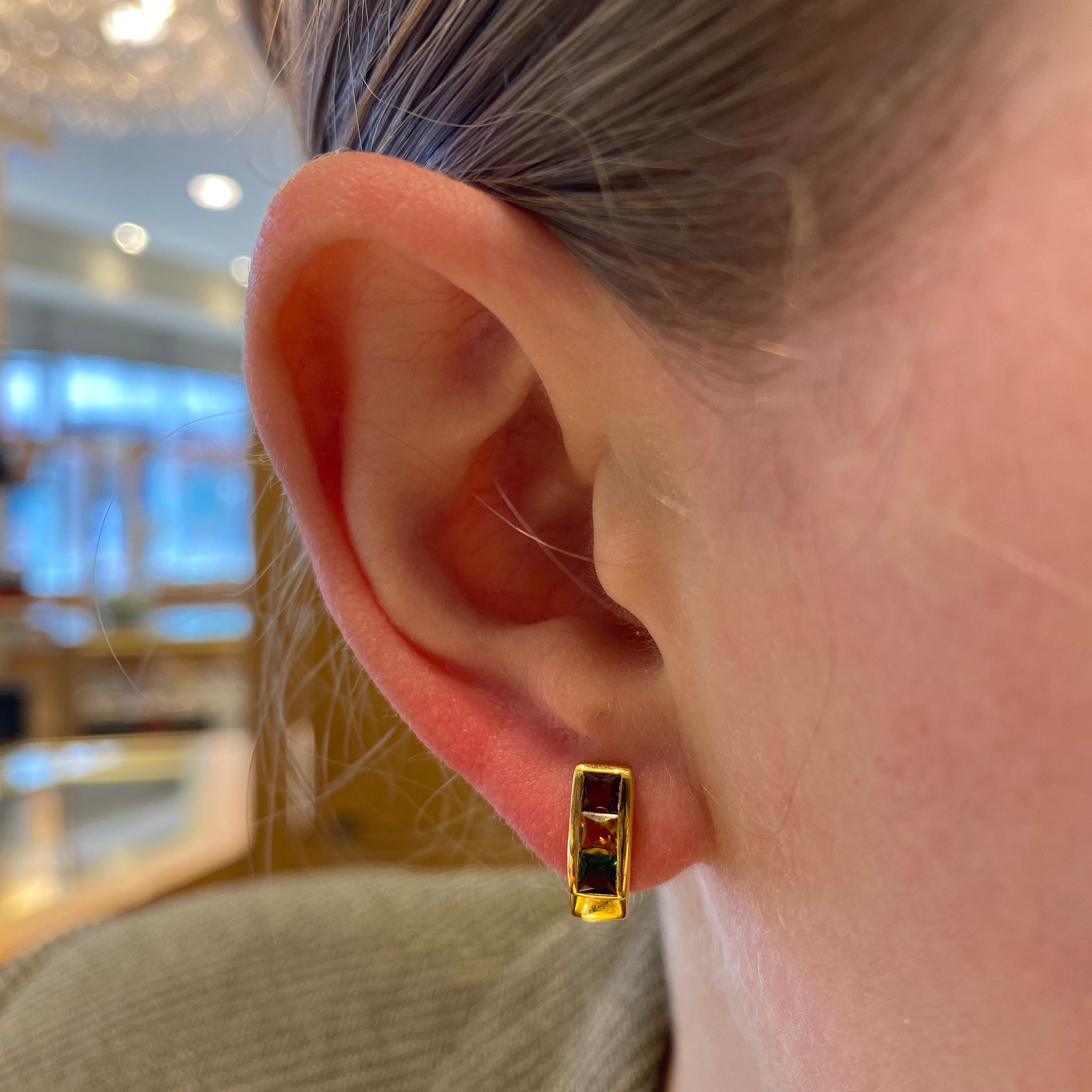 PAGE Estate Earrings Estate 18K Yellow Gold Multi-Gem Stud Earrings