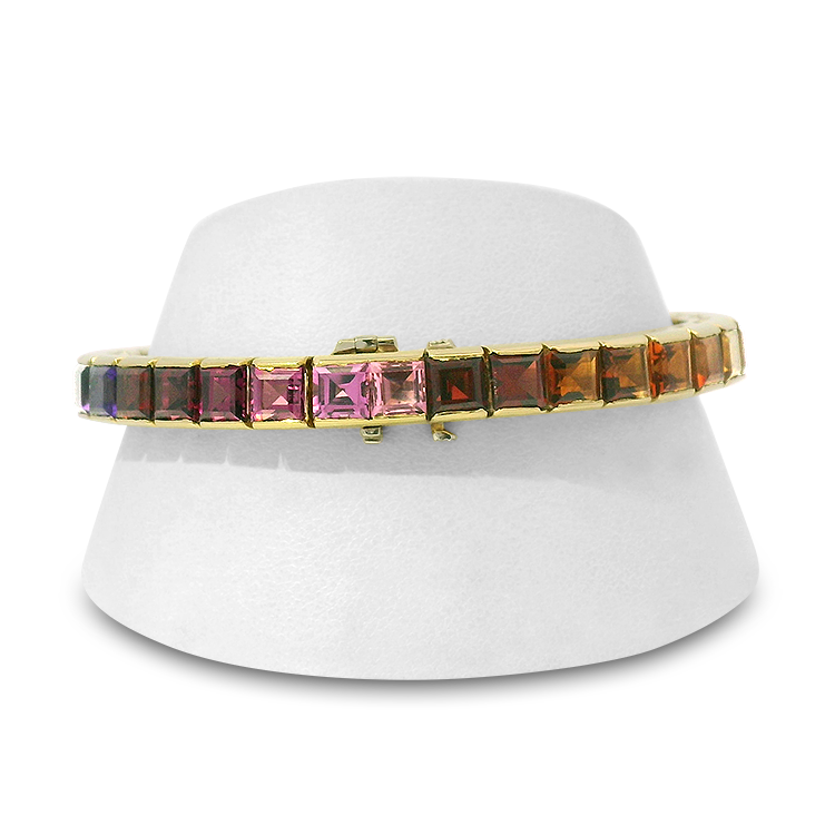 PAGE Estate Bracelet Estate 18K Yellow Gold Multi-Gemstone Line Bracelet