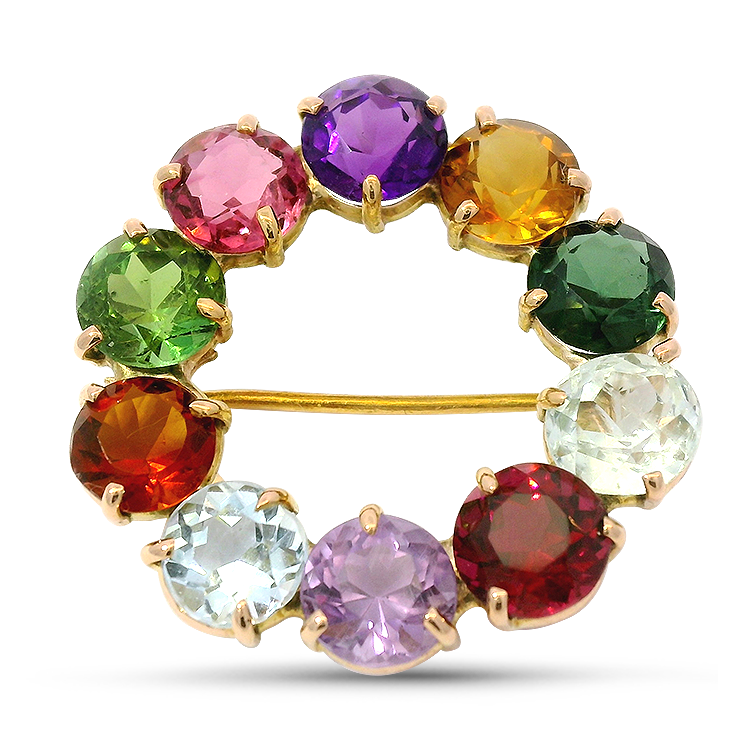 PAGE Estate Necklaces and Pendants Estate 18K Yellow Gold Multi-Stone Halo Pin