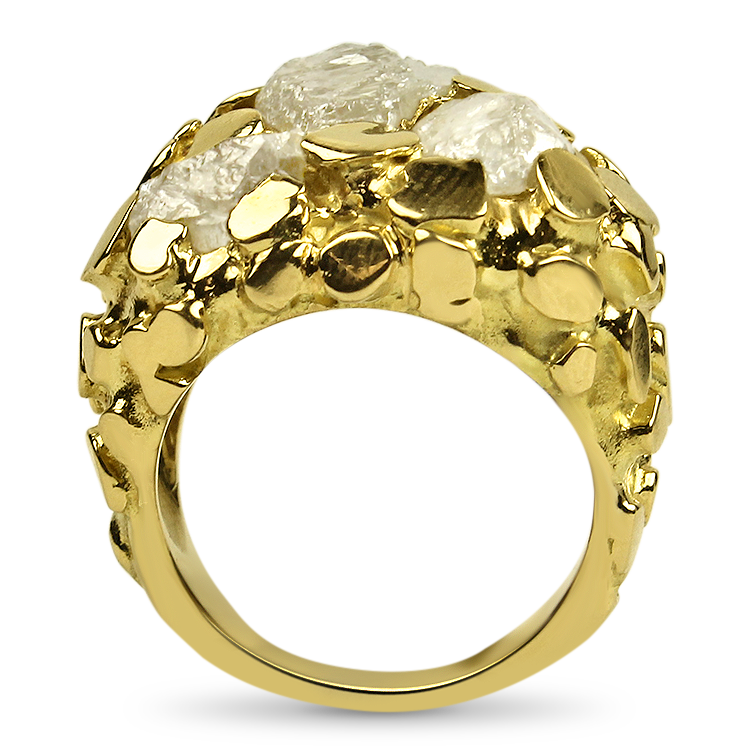 PAGE Estate Ring Estate 18k Yellow Gold Nugget & Raw Diamond Ring 8.75