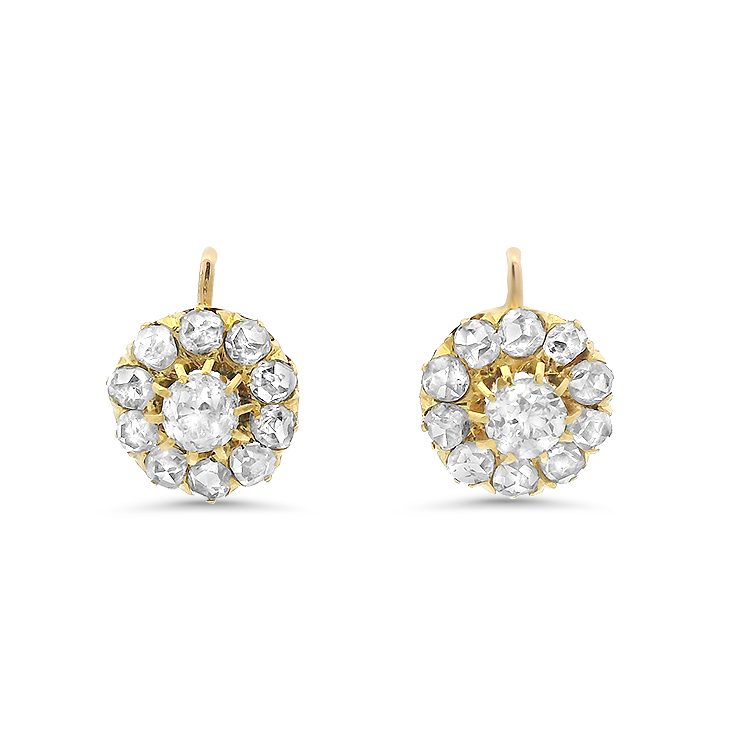 PAGE Estate Earring Estate 18k Yellow Gold Old Mine Cut Diamond Cluster Drop Earrings