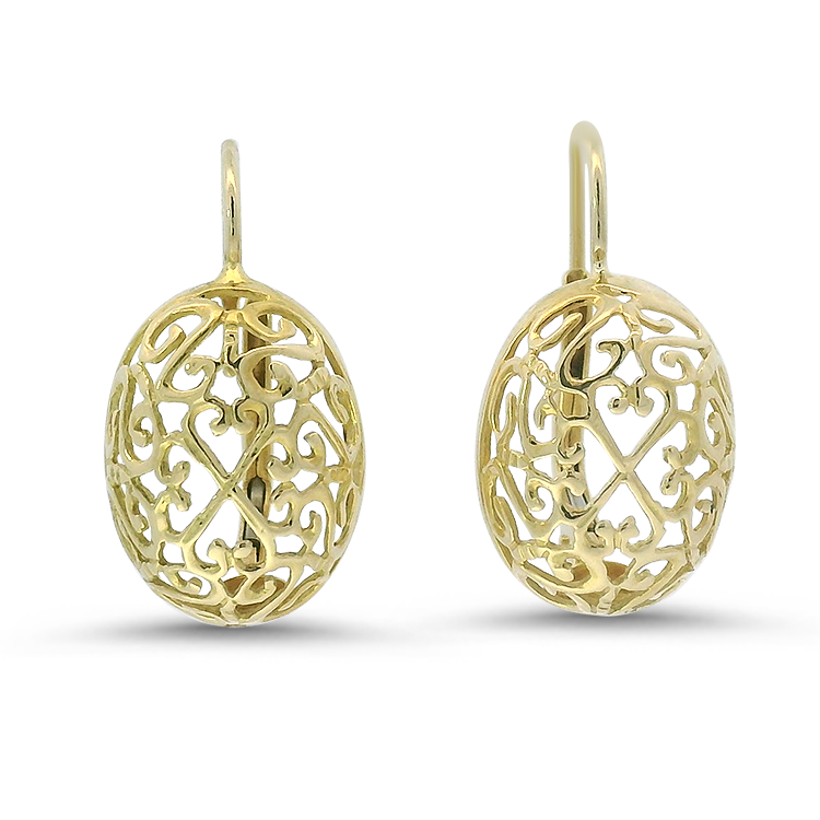 PAGE Estate Earrings Estate 18k Yellow Gold Oval Filigree Drop Earrings